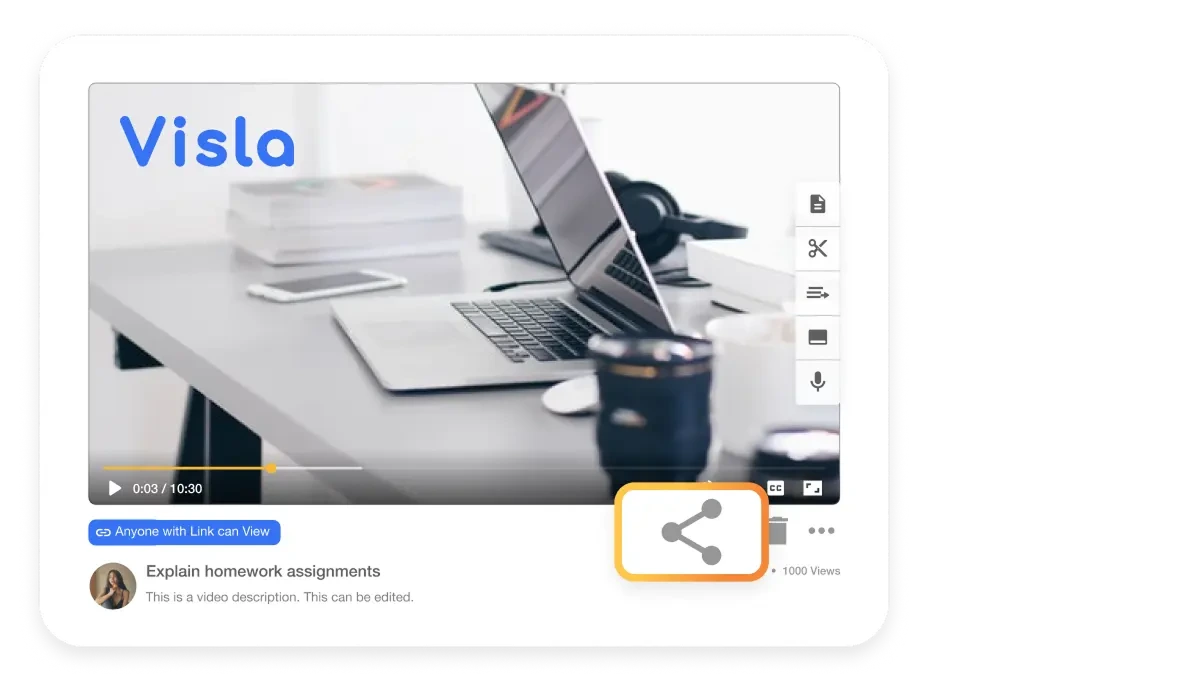 Publish your final Visla webpage to video instantly using download, embed, or link.